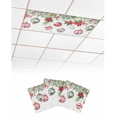Imagem de Pacote com 3 capas de luz fluorescente para luz de teto de sala de aula, bolas de Natal, filtros de luz magnética, capas de luz de poinsétia de azevinho para escritório, casa, férias, decoração de