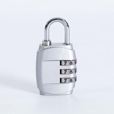 Imagem de Mini cadeado de combinação de 3 dígitos com manilha de metal, design compacto sem chave portátil para bagagem, armários e armários de academia, prata