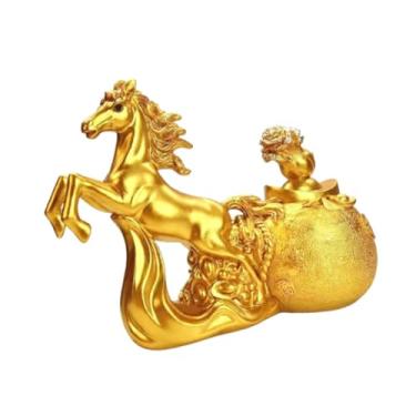 Imagem de MotiveTech Estátua de Cavalo Dourado: Significado no Feng Shui, Obra de Arte, Ornamento de Mesa Auspicioso, Atrai Fortuna para Negócios, Quarto e Estante de, 26x19cm