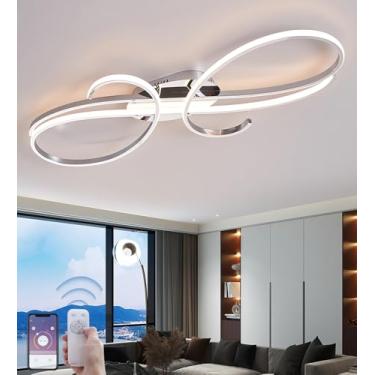 Imagem de Luminária de teto LED moderna, criativa e heterogênea, cromada, para sala de estar, com intensidade ajustável e controle remoto, ideal para proteção ocular em ambientes internos, como sala d