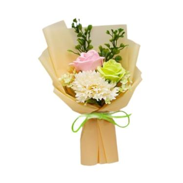 Imagem de predolo Sabonete Floral com Flores Artificiais - Artesanato - Presente para Mãe - Buquês Decorativos de Flores de Sabonete para Aniversário - Dia de ação de, Amarelo