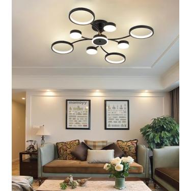 Imagem de Luminárias de LED modernas para sala de estar, luminárias de teto de LED pretas, luminárias de quarto de 90 W com controle remoto, luminárias de teto redondas dimerizáveis, 3000-6000 K adequ