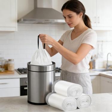 Imagem de Sacos de lixo com cordão, 45 sacos de lixo resistentes - Sacos de lixo extensíveis espessos para cozinha, banheiro, quarto, escritório e sala de estar