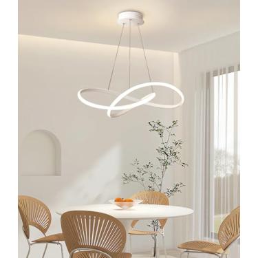 Imagem de Luminária pendente LED moderna com controle remoto, lustre para mesa de jantar, luz circular regulável e simples, ideal para cozinha, sala de jantar e bar (Branca)