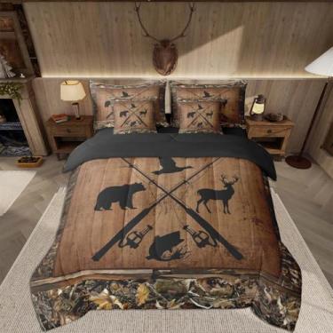 Imagem de Feelyou Jogo de edredom com 7 peças, estampa de pato camuflado e pato-real em uma bolsa, para crianças, meninos, meninas, decoração de quarto de veado, vida selvagem, respirável, microfibra leve e