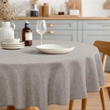Imagem de JIUZHEN Toalhas de mesa redondas de linho sintético 137 cm, textura decorativa sem vincos, toalha de mesa redonda rústica para cozinha, jantar, festa, casamento, uso ao ar livre (137 polegadas redonda