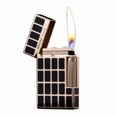 Imagem de KELEISI Isqueiro clássico de butano requintadamente esculpido vintage isqueiro deslizante lateral, recarregável para homens, pai, marido, colecionável exclusivo (combustível não incluído) (preto C)