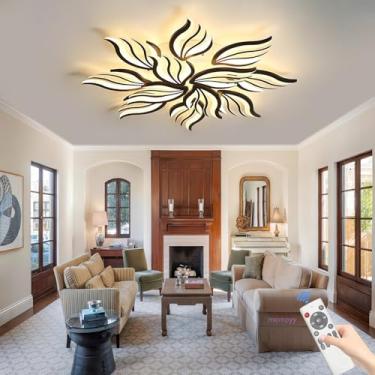 Imagem de Luminária de teto LED moderna para sala de estar, 115 W, 9600 lúmens, preta, dimerizável com controle remoto, temperatura de cor de 3000 K a 6500 K, ideal para quarto, cozinha e sala de jant