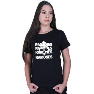 Imagem de Camiseta Baby Look Feminina Ramones Caveira World Rock, Preto, P