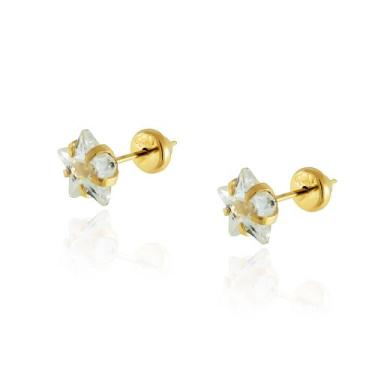 Imagem de Brinco Ouro 18k Estrela Zircônia Com Detalhe De Ouro BL-428 - 750 Net 
