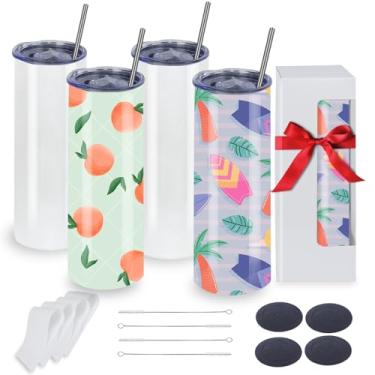 Imagem de MICLAXYS Copos de sublimação a granel, copo de sublimação de 590 ml em branco, aço inoxidável reto skinny (4, borda plana de 590 ml)