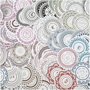Imagem de 120 peças de adesivos decorativos de molduras de papel para diário, pacote com 6 adesivos vintage de papel de artesanato em círculo de renda para álbuns, suprimentos de diário de lixo, colagem