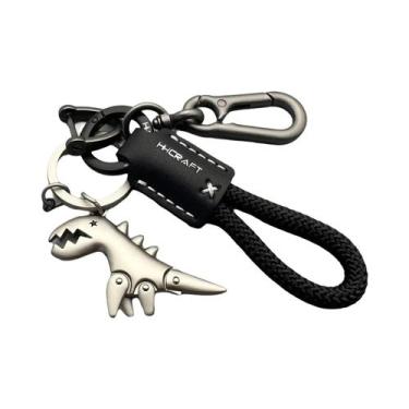 Imagem de Chaveiro De Dinossauro Premium Em Couro Trançado E Metal Para Motocicl