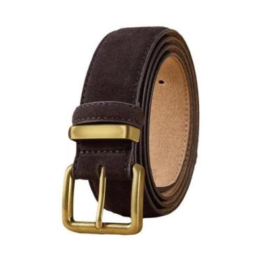 Imagem de Cinto De Camurça Feminino De 3,5cm Com Fivela Dourada Retrô Unissex Pa