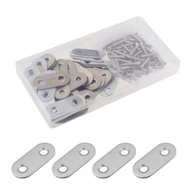 Imagem de Woogim 40 peças de suporte reto plano de aço inoxidável, placa reta, suportes retos para reparo de móveis, placa de conexão para estante de livros, mesa e cadeira, 36 x 16 mm - 2 parafusos incluídos