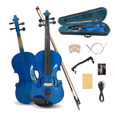 Imagem de ModouString Violino elétrico 4/4 tamanho completo 4 cordas violino acústico abeto bordo madeira de ébano com capa, arco feito à mão para iniciantes, estudantes, profissionais (azul)