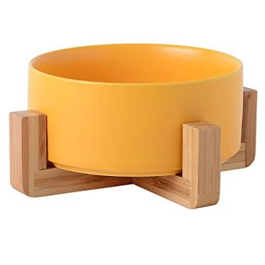 Imagem de Bacia de Cerâmica para Gato e Cachorro com Base Bambu -Deslizante Gatos Cachorros Adequada Casa Parque Viagem
