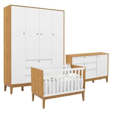 Imagem de Quarto de Bebe Unique 4 Portas com Cômoda Sapateira Freijó Branco Soft