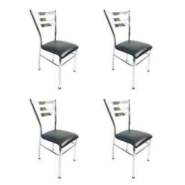 Imagem de Kit 4 Cadeiras de COZINHA com reforço cromada assento preto - Poltrona