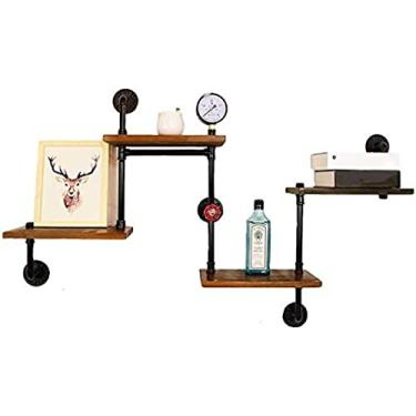 Imagem de Prateleira Flutuante Rústica, Prateleira De Armazenamento De Madeira De 4 Camadas, Ornamento De Metal Resistente E Decente, Bar Decorado, Sala De Jantar, Sala De Estar, Café,marrom Rústico,120cmX7