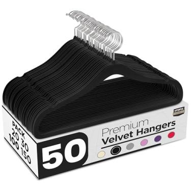 Imagem de Utopia Home Cabides de veludo pacote com 50 cabides antiderrapantes - cabides pretos - cabides para terno com gancho rotativo de 360 graus - cabides resistentes - cabides para calças