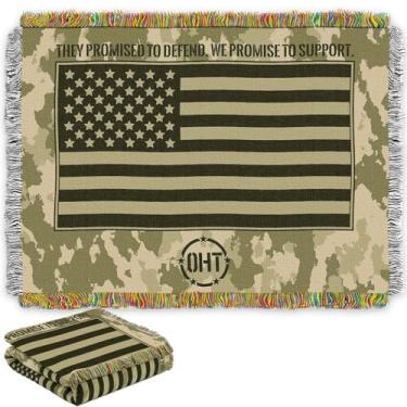 Imagem de Conjunto de cobertor camuflado - Tapeçaria de tecido militar dos EUA para crianças, adultos, adolescentes | Manta decorativa patriótica 122 x 152 cm