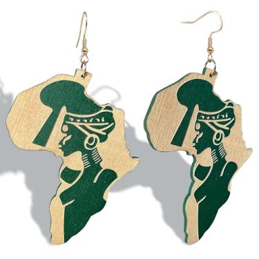 Imagem de KaFu Brincos femininos com mapa pintado de madeira natural boêmia, mapa étnico africano, brincos pendentes de madeira, joias modernas, Small, Madeira, Sem pedra preciosa