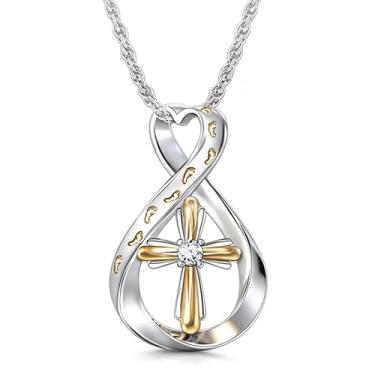 Imagem de Zurlcdye Colar com cruz infinita para mulheres, ouro, prata, coração, delicada, corrente com pingente de declaração, acessórios de aniversário, presentes, Zinco, Sem Pedra Preciosa