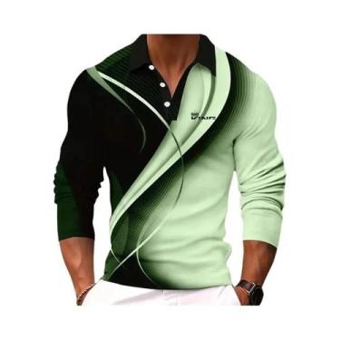 Imagem de Camisas Polo Masculinas De Manga Longa Com Estampa, Gola, Para Golfe, 