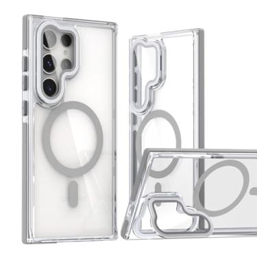 Imagem de POYUFRG Capa magnética para Samsung Galaxy S26 Ultra/S26 Plus/S26, capa antiderrapante transparente HD antiamarelamento com proteção de lente, capa de suporte, cinza, S26 Ultra
