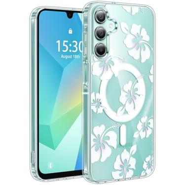 Imagem de Jkvare Capa para Samsung Galaxy A16 compatível com MagSafe, capa protetora magnética sem fio com padrão estético cristalino para mulheres e meninas - hibisco pastel