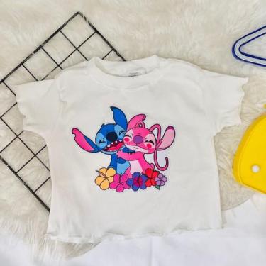 Imagem de Blusa Manga Curta em Tecido Ribana Estampa Angel e Stitch - Magic Sky,