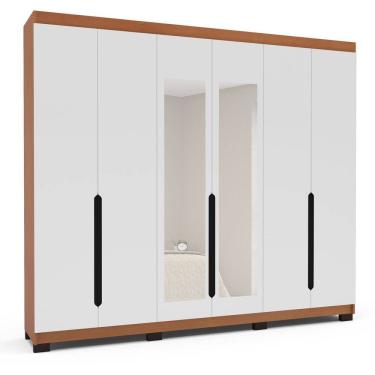 Imagem de Guarda-roupa Casal 6 Portas com Espelho Madrid Branco/Freijó