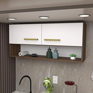 Imagem de Armário Aéreo Cozinha Modulado 2 Portas Compactas Nogal/Branco