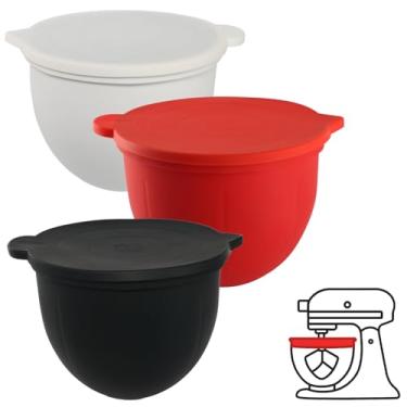 Imagem de Forros de silicone para batedeira KitchenAid de 5 litros - Acessórios para batedeira de 4,5 litros, sem necessidade de tigelas misturadoras - 3 forros e 3 tampas, verde, rosa e preto