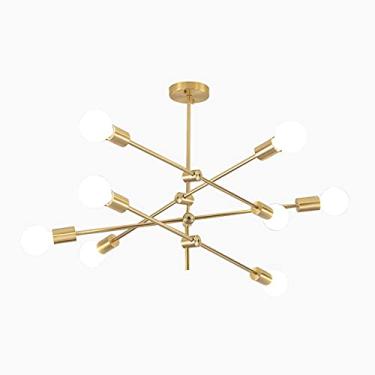 Imagem de Lustre com suspensão ajustável | Luminária pendente moderna industrial E27 dourada | Luminária de teto suspensa estilo meados do século para sala de estar, sala de jantar e estilo casa de ca