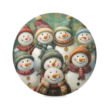 Imagem de STAYTOP Lindo boneco de neve de Natal, jogo americano redondo, 6 peças, tapetes de mesa antiderrapantes fáceis de limpar para casa, cozinha, churrasco, festa, decoração de mesa