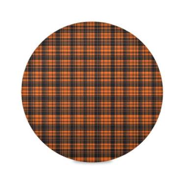 Imagem de STAYTOP Jogo americano redondo retrô laranja e preto, xadrez, 6 peças, tapetes de mesa antiderrapantes fáceis de limpar para decoração de mesa de festa e churrasco