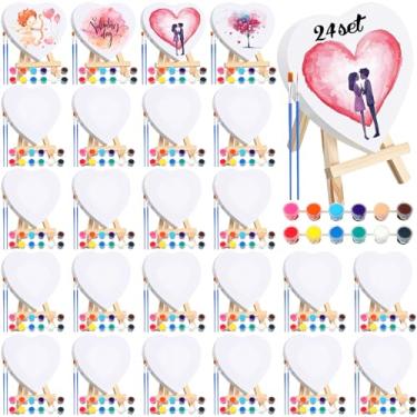 Imagem de Zubebe Conjunto de 24 mini kit de pintura em tela, mini conjuntos de tinta aquarela, tela de 10 x 10 cm com cavalete de madeira, pincel de paleta de aquarela de 12 cores a granel para adultos (formato