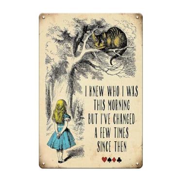 Imagem de Alice no País das Maravilhas Decorações Metal Tin Signs- I Know Who I was This Morning - 30,5 x 20,3 cm Vintage Retro Room Decor Metal Poster Tea Party, Presentes para meninas para cozinha quarto