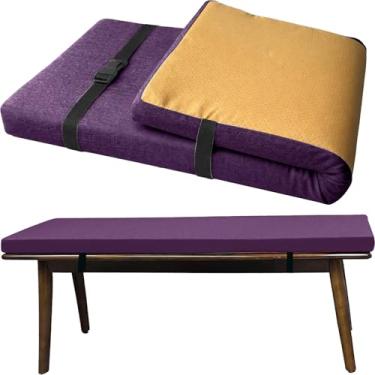 Imagem de Almofada para Banco Sob Medida com Cintas Elásticas, Espessura 3cm Tecido de Linho Antiderrapante, Espuma D45 Alta Densidade para Sapateira, Área Gourmet e Janela(Purple,130x55cm)