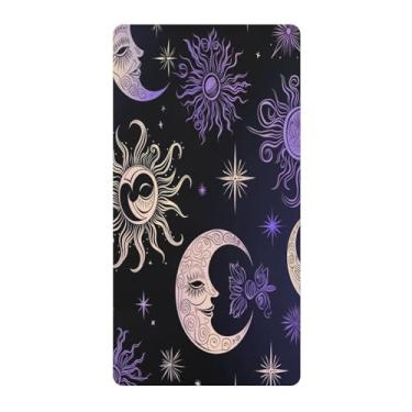 Imagem de Blueangle Lençol de berço padrão para berço infantil - Lençóis de algodão macio e respirável com sol, lua e estrelas (384)