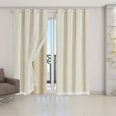Imagem de Cortina Blackout PVC com Tecido Voil 2,80 m x 2,30 m Bege - EDDI Casa