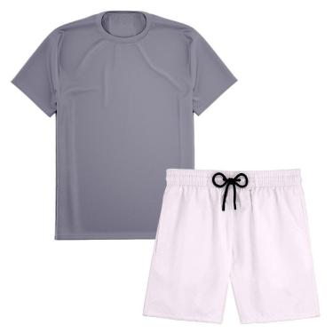 Imagem de Kit Short Praia Academia Passeio Treino Branco + Camiseta Manga Curta Masculina-Masculino
