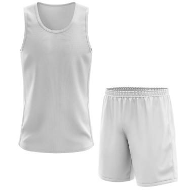 Imagem de Kit Calção Short Futebol Basquete Branco + Regata Masculina Lisa Básica Dry-Masculino