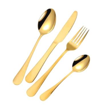 Imagem de Jogo Talheres Dourado Fosco Gourmet 24 Peças Inox Completo Luxo Mesa de Jantar Garfo Faca Colheres Ceia