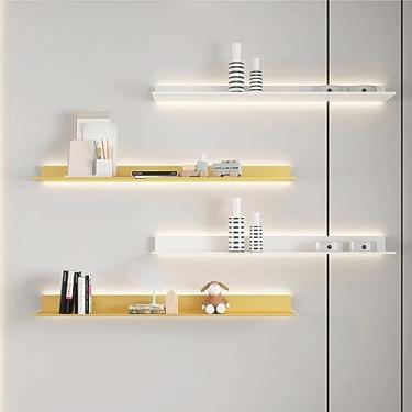 Imagem de Prateleiras de parede flutuantes com luz LED, prateleiras de exibição de metal montadas na parede Prateleiras emissoras de luz para estante de plantas (Cor: Bianco, Tamanho: 60 x 20 cm)