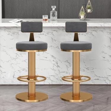 Imagem de Conjunto de 2 cadeiras de bar para café da manhã com rotação de 360°, altura ajustável, encosto baixo, apoio para os pés e base de metal para ilha de cozinha - bancos de jantar