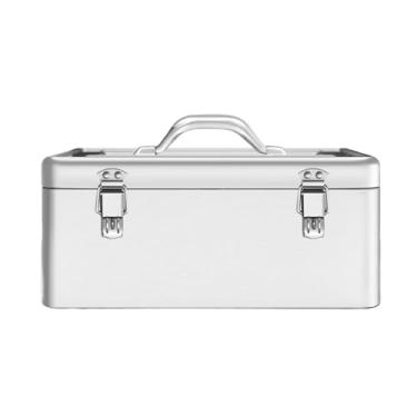 Imagem de Caixa de ferramentas portátil de aço inoxidável com trava de metal, estojos de ferramentas de transporte de mão prateados para armazenamento de ferramentas, caixa de armazenamento multifuncional para