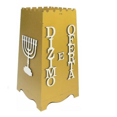 Imagem de Gazofilácio Dízimos E Ofertas Igreja Em Mdf Dourado Menorá